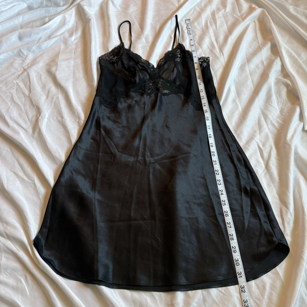 Vintage Victoria's Secret Black Satin Lace Chemise Slip Nightgown Women's S - Picture 4 of 6